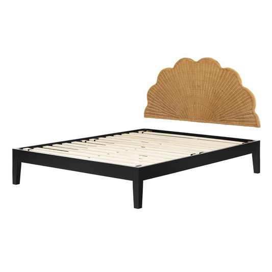 Hoya Bed and Headboard Set, Black and Natural