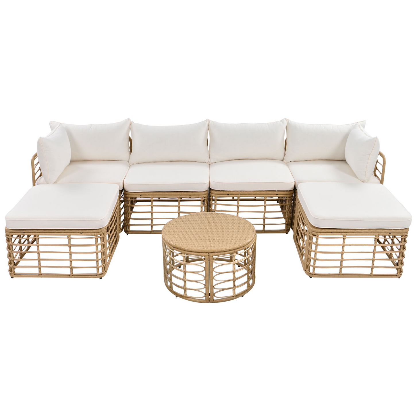 Lexi 7 Pieces Outdoor Patio Furniture, All-Weather Rattan Sectional Sofa Set Beige