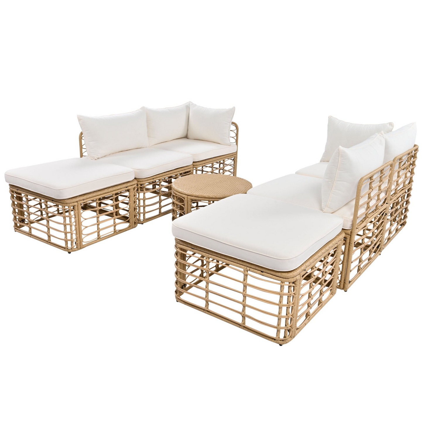 Lexi 7 Pieces Outdoor Patio Furniture, All-Weather Rattan Sectional Sofa Set Beige