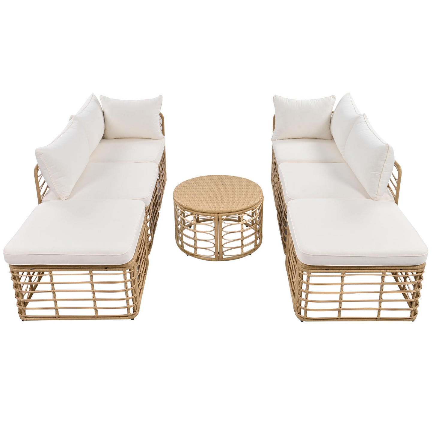 Lexi 7 Pieces Outdoor Patio Furniture, All-Weather Rattan Sectional Sofa Set Beige