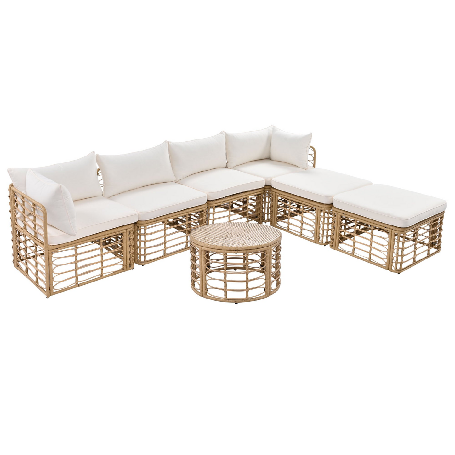 Lexi 7 Pieces Outdoor Patio Furniture, All-Weather Rattan Sectional Sofa Set Beige