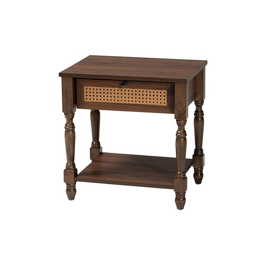 Roden Transitional Dark Brown Nightstand with Rattan