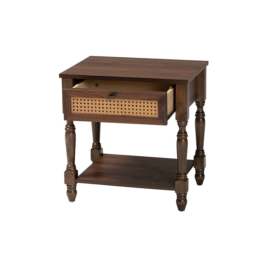 Roden Transitional Dark Brown Nightstand with Rattan