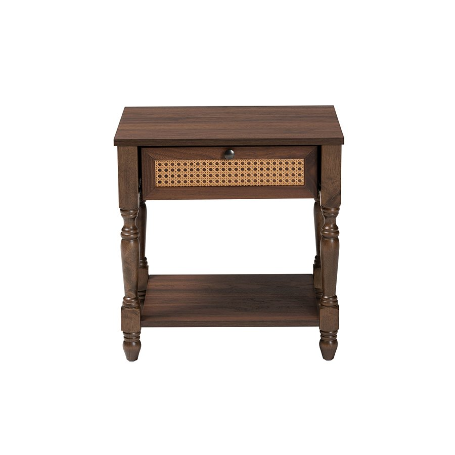 Roden Transitional Dark Brown Nightstand with Rattan