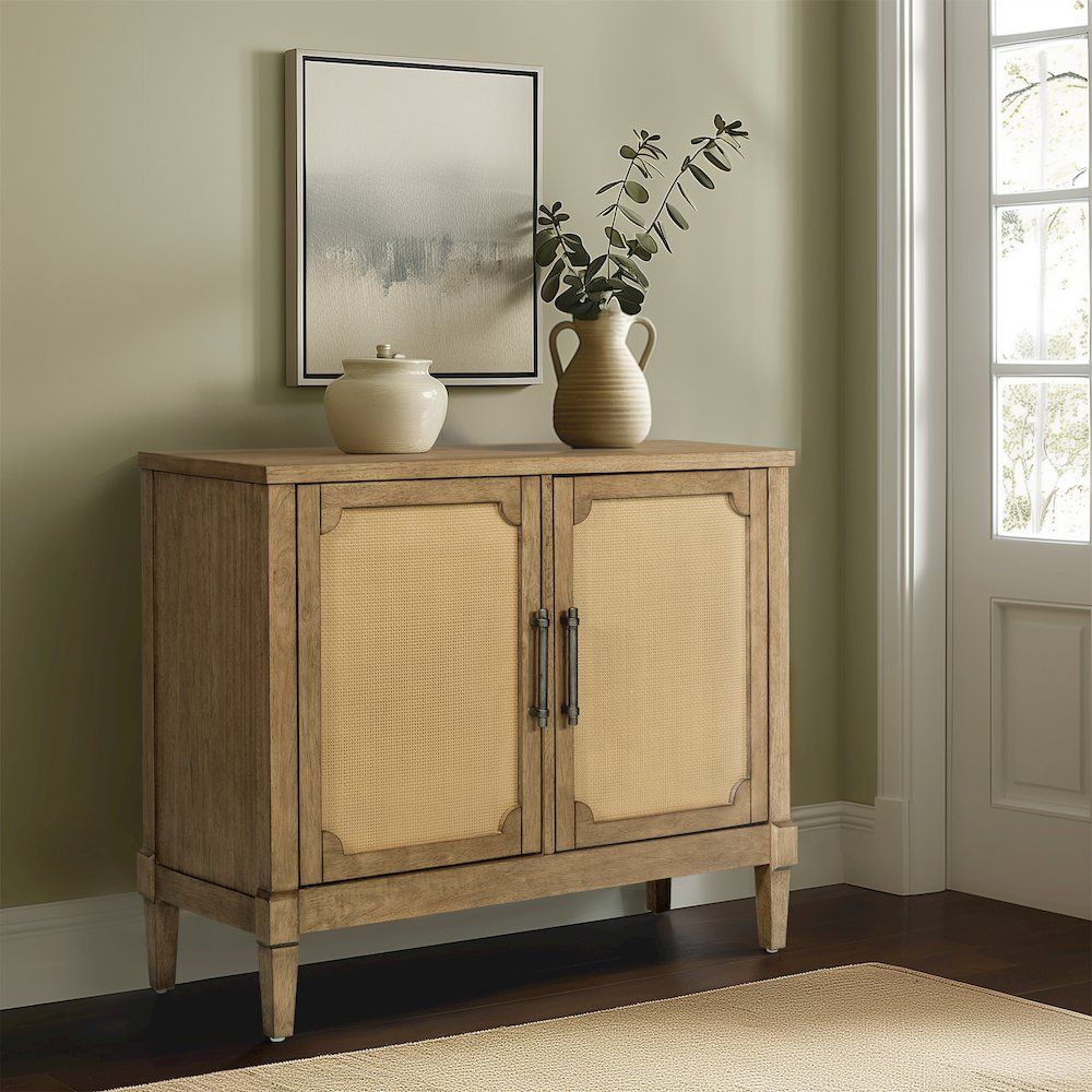 Salina Woven Cane Accent Cabinet in Toasted Almond Color