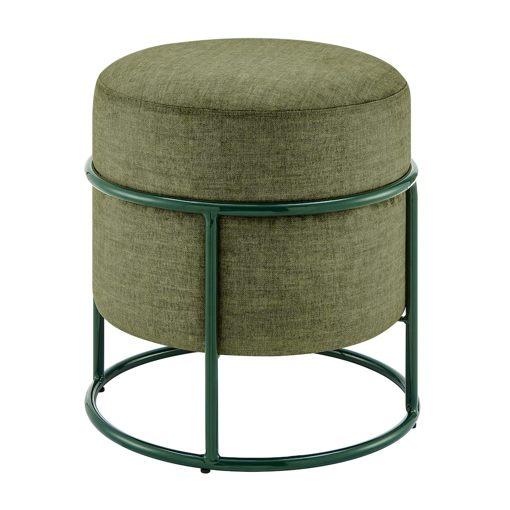 Ophelia Velvet Round Ottoman w/ Green Metal Frame