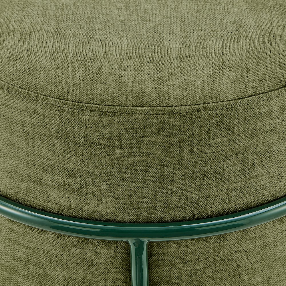 Ophelia Velvet Round Ottoman w/ Green Metal Frame