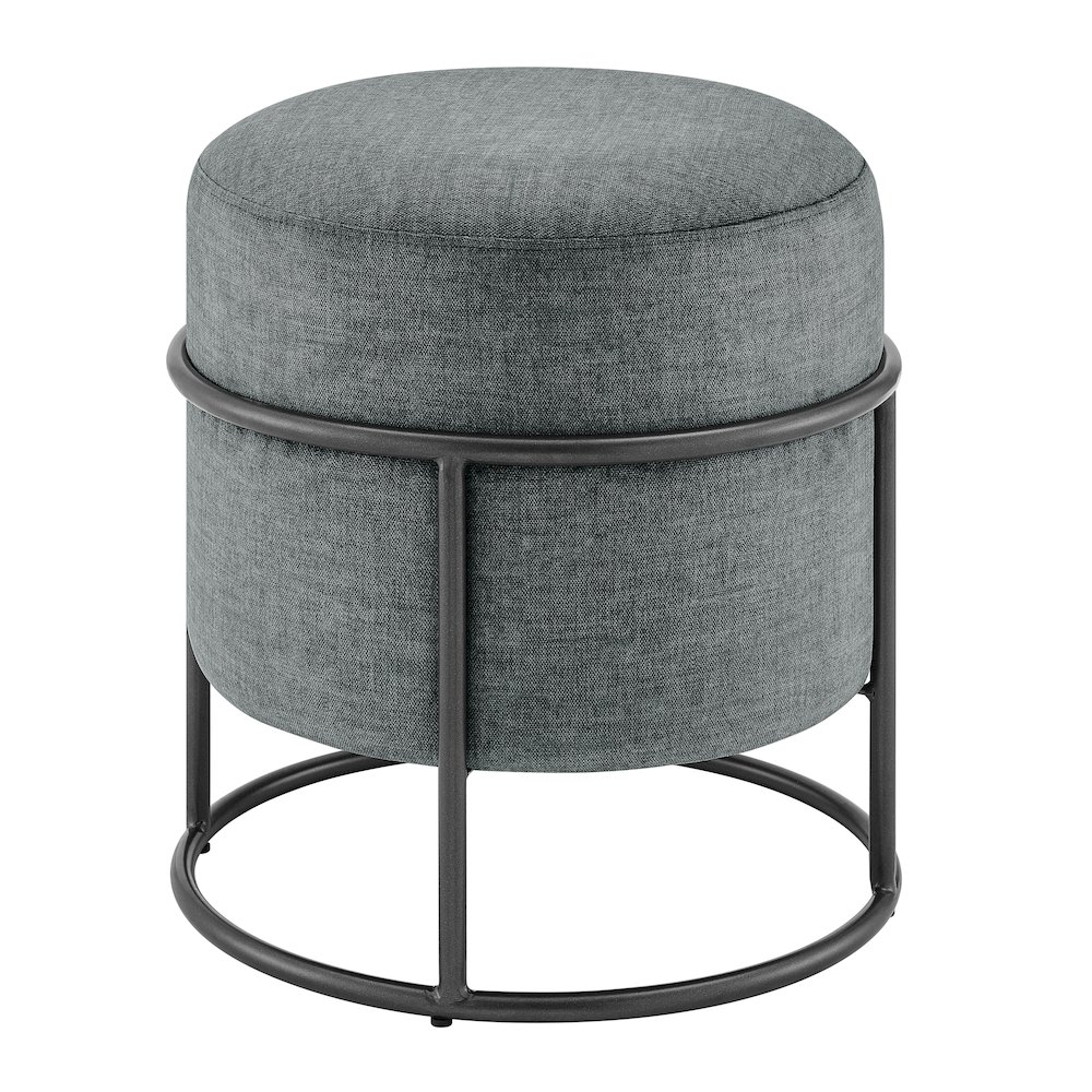 Ophelia Velvet Round Ottoman w/ Metallic Gunmetal Frame