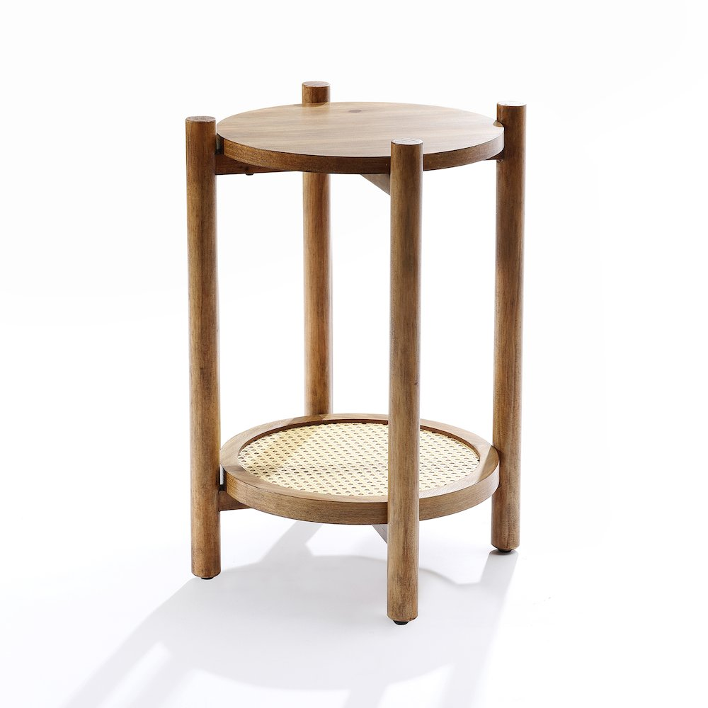 Lihala Chestnut Accent Table with Rattan Shelf