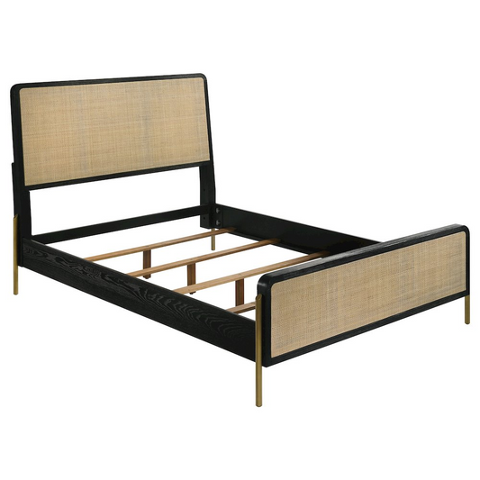 Arini Rattan Eastern King Panel Bed Black and Natural