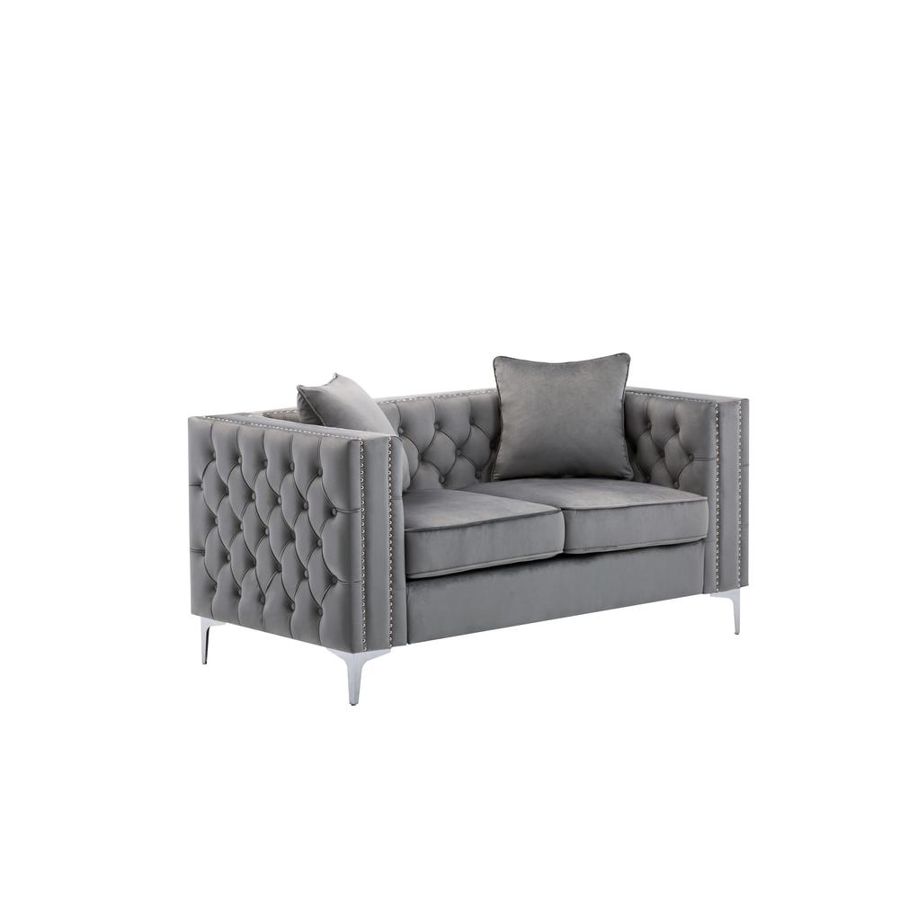 LILOLA Lorreto Gray Velvet Loveseat