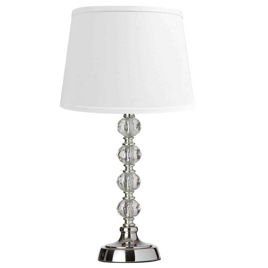 1 Light Crystal Table Lamp, Polished Chrome, White Shade