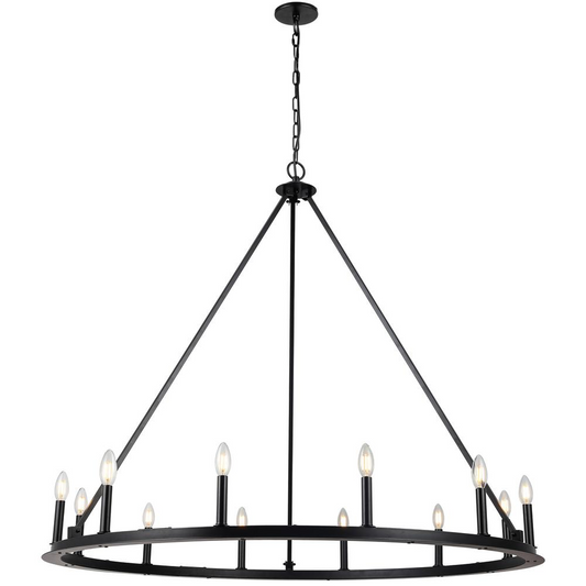 12 Light Incandescent Chandelier, Matte Black        (CLB-4812C-MB)