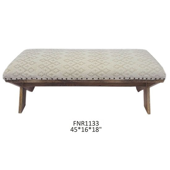 Crestview Collection Aelyn Patterned Fabric X Leg Bench in Cream/Off White