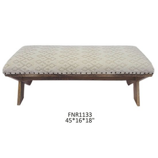 Crestview Collection Aelyn Patterned Fabric X Leg Bench in Cream/Off White