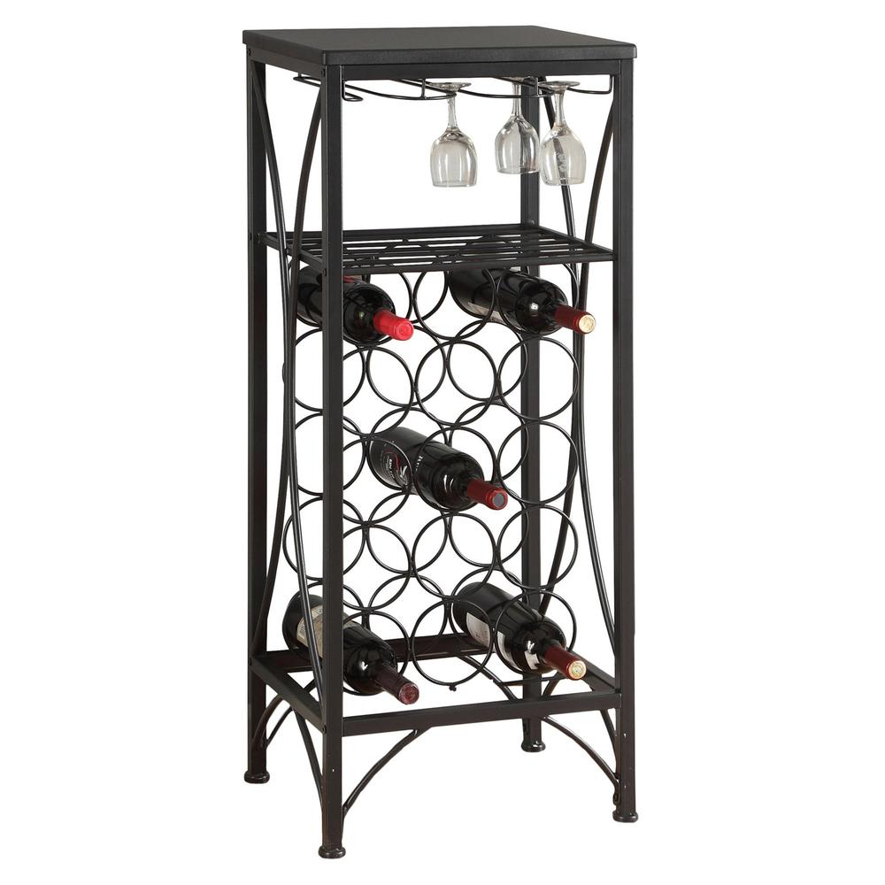 HOME BAR - 40"H / BLACK METAL WINE BOTTLE AND GLASS RACK