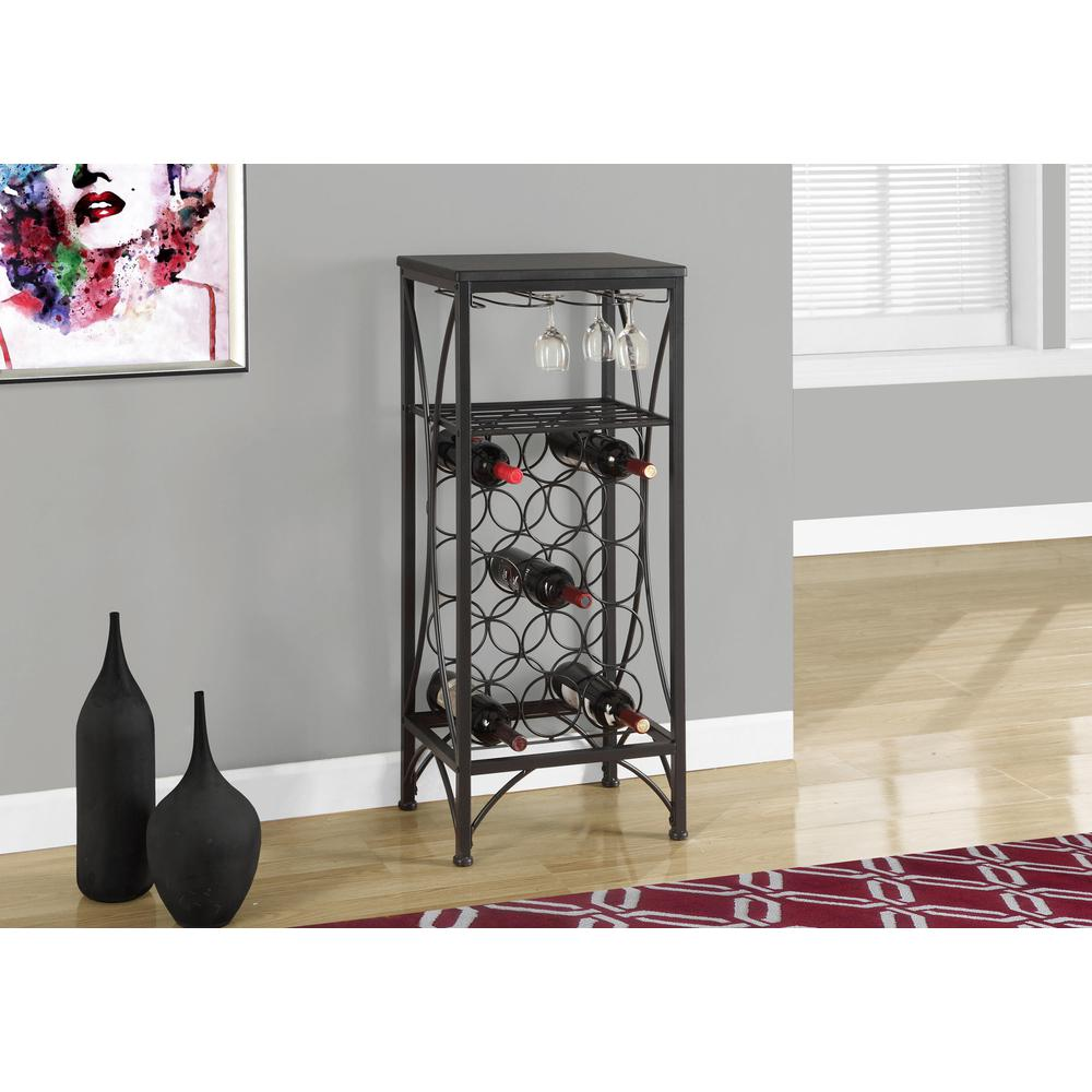 HOME BAR - 40"H / BLACK METAL WINE BOTTLE AND GLASS RACK