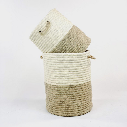 All-Natural 2 Tone Woven Hampers - Beige 15"x15"x18"