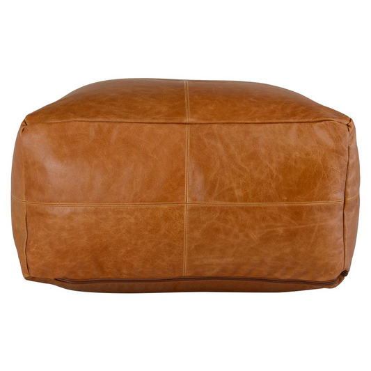 Cheyenne Genuine Leather 24" Square Brown Pouf by Kosas Home