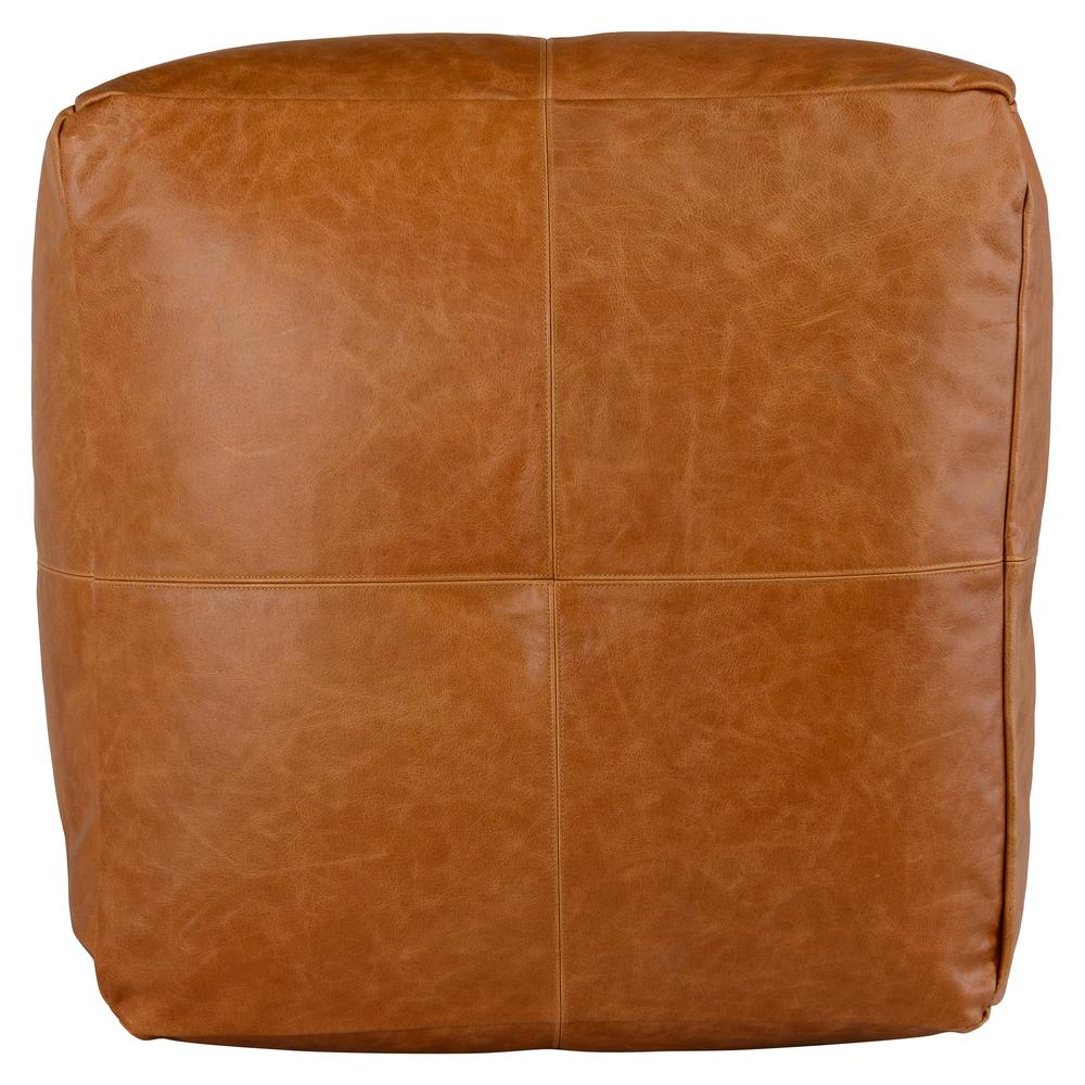 Cheyenne Genuine Leather 24" Square Brown Pouf by Kosas Home