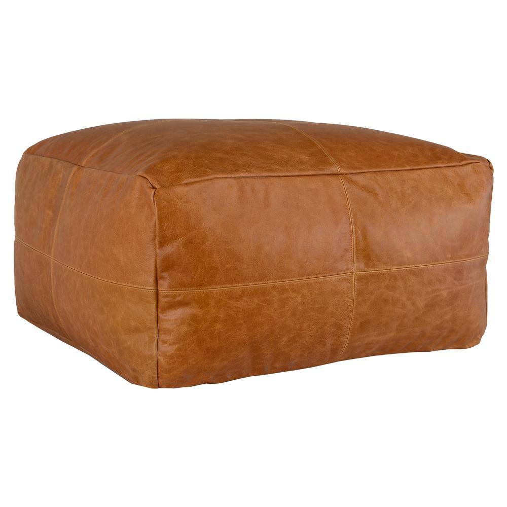 Cheyenne Genuine Leather 24" Square Brown Pouf by Kosas Home