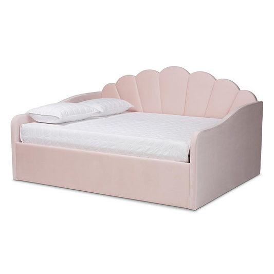 Timila Light Pink Velvet Fabric Upholstered Queen Size Daybed