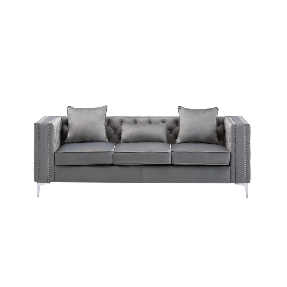 Lorreto Gray Velvet Fabric Sofa Loveseat Chair Living Room Set