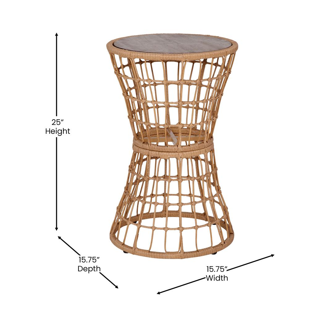 Devon Indoor/Outdoor Natural Finish Rattan Rope Table with Acacia Wood Top, Fade and Weather Resistant