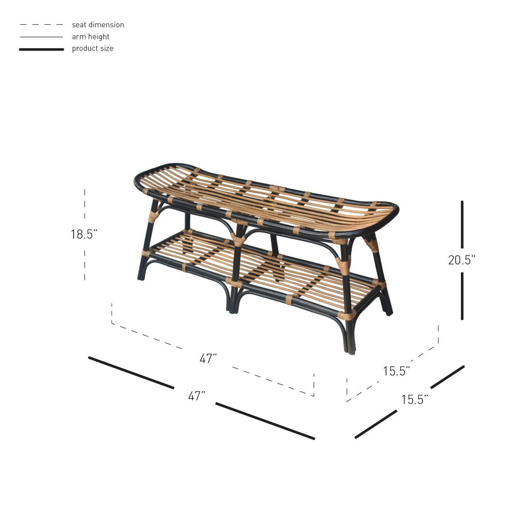 Damara Rattan Bench w/ Shelf